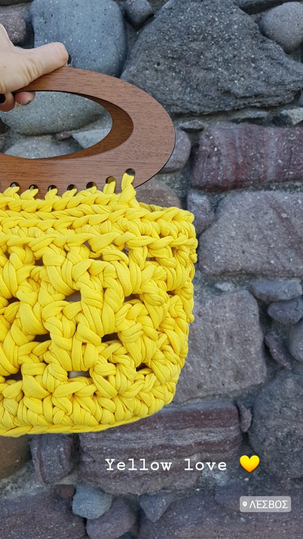 yellow knitting bag